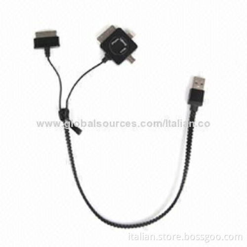 4-in-1 Zipper USB Cable with Charging and Data, Various Colors Available
